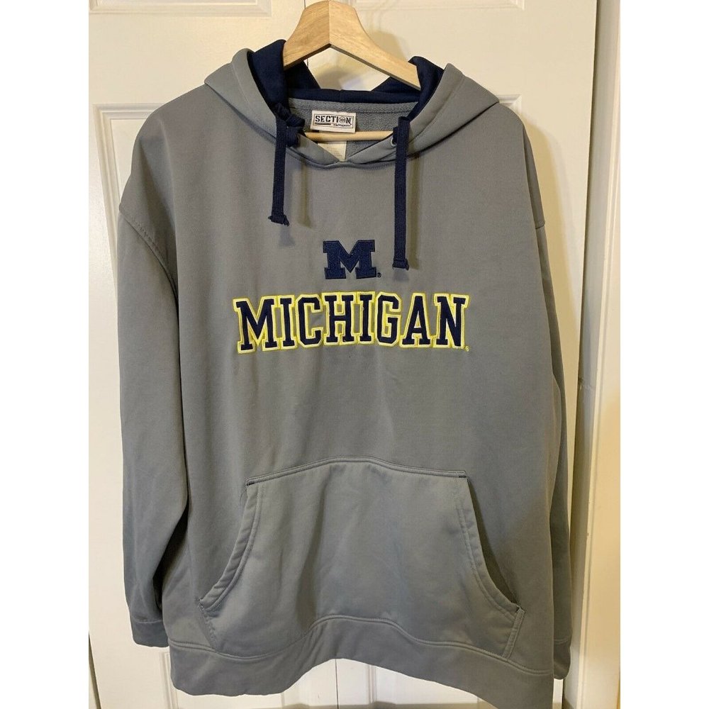 Section‎ 101 Majestic MICHIGAN Men’s Sz XL Gray Fleece Pullover Hoodie